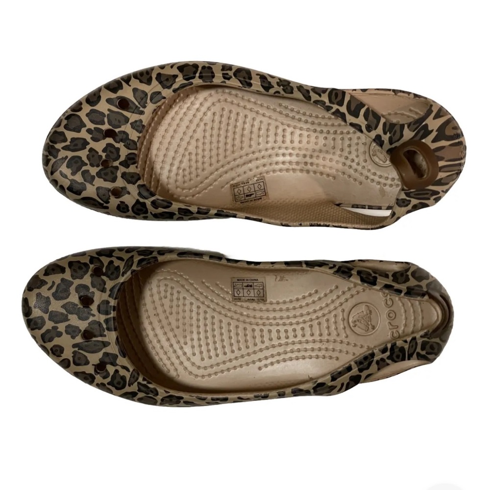 Crocs Women's Size 7 Kadee Animal Print Leopard Slip On Ballet Flat Brown Shoes